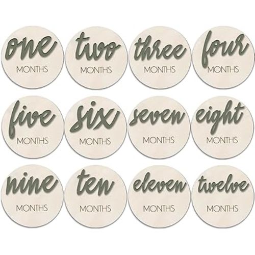 Baby Months Signs, Baby Neutral Monthly Milestone Card,6 Pack Baby Monthly Milestone Wood Markers Disc,Baby Announcement Sign, Baby Milestone Block Baby Keepsake