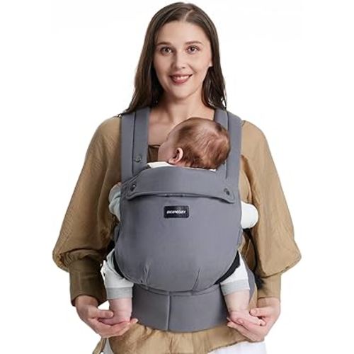 Momcozy Baby Carrier Newborn to Toddler - Ergonomic, Cozy and Lightweight Infant Carrier for 7-44lbs, Effortless to Put On, Ideal for Hands-Free Parenting, Enhanced Lumbar Support, Grey