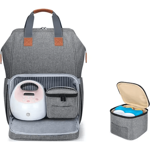 LUXJA Breast Pump Bag with Breastmilk Cooler Bag (Fits Four 5-Ounce Breastmilk Bottles), Breast Pump Backpack with Compartments for Cooler Bag and Laptop (Suitable for Working Mothers), Gray