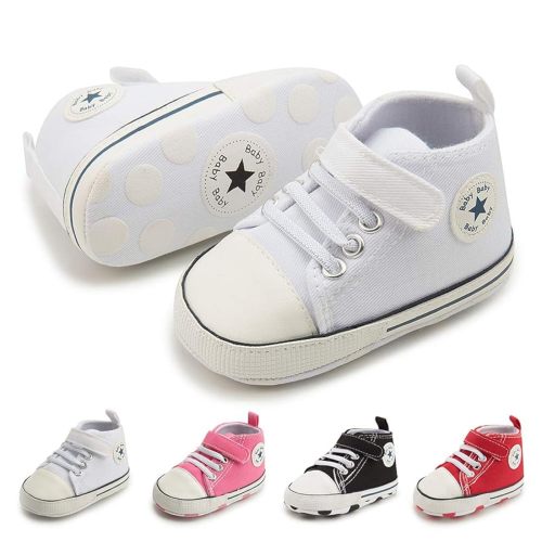 Meckior Baby Girls Boys Canvas Sneakers Soft Sole High-Top Ankle Infant First Walkers Crib Shoes