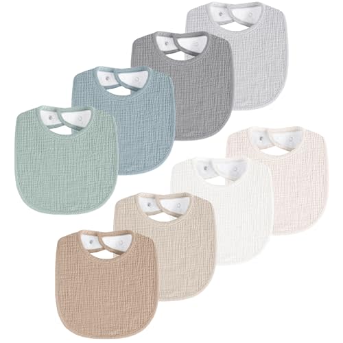 Coreeky 8 Pack Muslin Baby Bibs for Boys Girls, Soft Cotton Baby Bibs for Drooling and Teething, Absorbent & Adjustable Drool Bibs for Infant Newborn