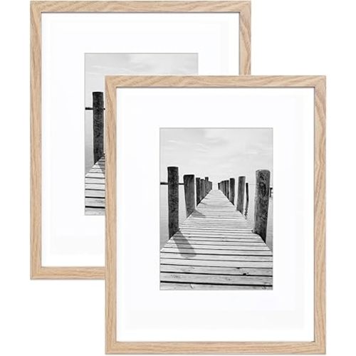 KTKDE 12x16 Picture frame Set of 2,Nature Wooden frame 8.5x11 mat or 12x16 Without Mat -Tempered Glass,11by14 Poster frame for Wall Studio Gallery Photo Frames for home Friends Wedding best gift