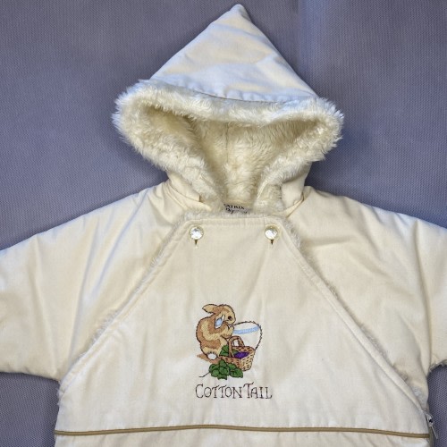 VTG Beatrix Potter Quiltex Baby Bunting Snowsuit Peter Rabbit Embroidery Ivory
