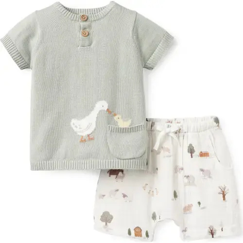On the Farm Knit Henley + Organic Muslin Short Set – Elegant Baby