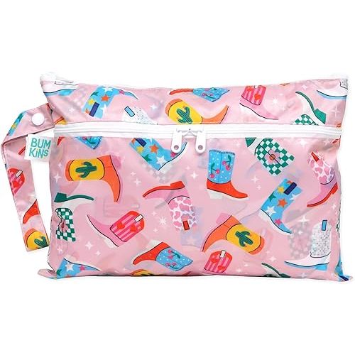 Bumkins Waterproof Wet Dry Clutch Bag for Baby, Travel, Swim Suit, Cloth Diapers, Pump Parts, Pool, Gym Clothes, Toiletry, Hook to Stroller, Pack for Daycare, Zip Bag, Packing Pouch, Cowgirl Boots