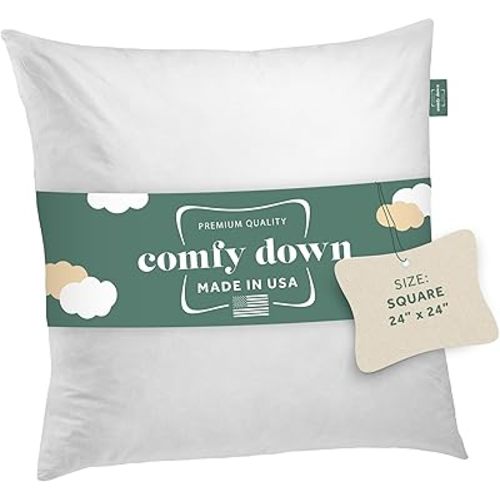 24X24 Decorative Throw Pillow Insert, Down and Feathers Fill, 100% Cotton Cover 233 Thread Count, Square Pillow Insert - Made in USA