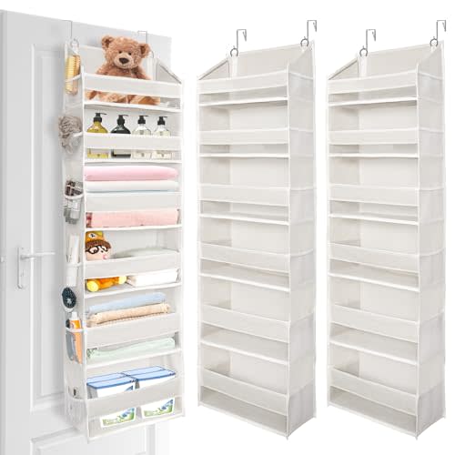 ULG 2 Pack Over The Door Organizer with 6 Large Pockets 12 Side Pockets, 50lbs Weight Capacity Door Hanging Organizer for Bedroom, Bathroom, Pantry, Nursery Storage, Beige