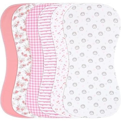Baby Burp Cloths Large Size 3-Layers Thicken 100% Cotton Super Absorbent and Soft Baby Spit Up Burping Rags Baby Burp Cloth Set for Girls 6 Pack