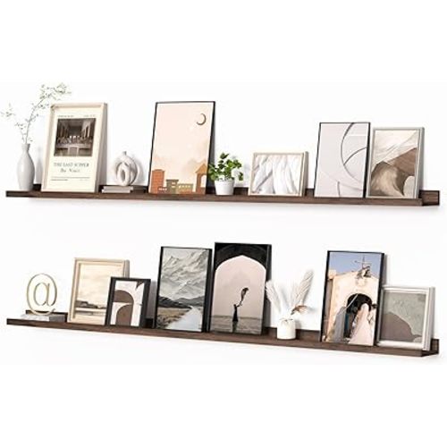 Heimlove Picture Ledge Shelf, Floating Shelves Set of 2, 72 Inches Long Large Picture Shelf for Wall with Ledge, Kids Bookshelf Wall Mounted for Living Room Bedroom Decor Books Photo Frames, Walnut