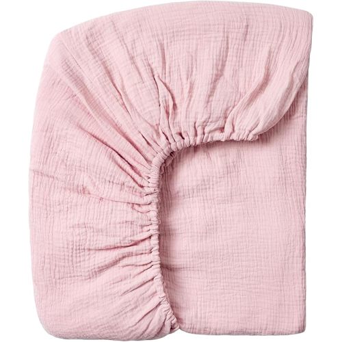 Muslin Crib Sheet, 100% Cotton Fitted Crib Sheet 28x52 Soft and Breathable Baby Boys Girls Cover for Standard Crib and Toddler Mattresses, Pink