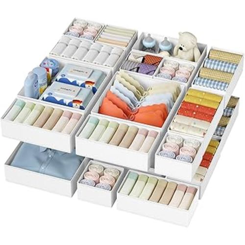 DIMJ Drawer Organizer Clothes - 20 Pack Closet Drawer Organizer Bins for Baby Clothes Storage, Fabric Dresser Organizer for Nursery Bedroom, Foldable Small Drawer Dividers for Underwear Socks