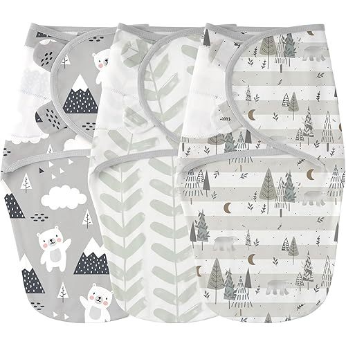 Yoofoss Baby Swaddles for Newborns 100% Cotton, Adjustable Swaddle 0-3 Months 3 Pack Newborn Swaddle Sack, Breathable Soft(Small)
