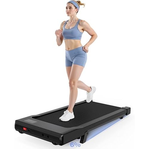 Walking Pad, 6% Walking Pad with Incline, No-Assembly Walking pad Treadmill with APP and Remote Control, LED Display, 2.5 HP Quiet Under Desk Treadmills, 300 lbs Capacity