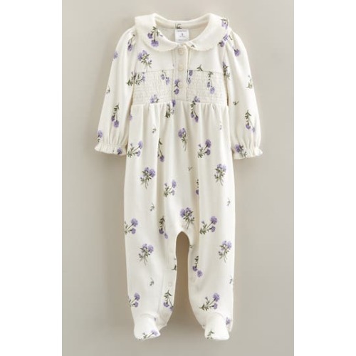 Smocked Yoke Cotton Footie, 3M