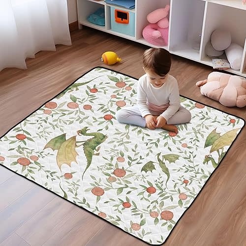 Medieval Dragons Baby Play Mat 50x50 Inch One-Piece Soft Crawling Mat Waterproof Playmat with Non-Slip Bottom for Babies, Toddlers, and Infants