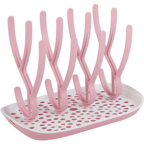 ToeZee Baby Bottle Drying Rack Space Saving Countertop Baby Bottle Holder, Drying Rack for Baby Bottles Accessories - Stores Up to 12 Bottles, Dishwasher Safe Pink