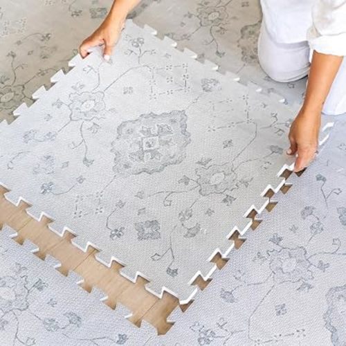 Lillefolk Baby Play Mat for Floor – 6x6ft Vintage Gray | PFAS Free Non Toxic Premium EVA Foam Tiles for Tummy Time, Crawling & Playpen – No Loose Edges Interlocking Mat for Babies & Toddlers (9 Tiles)