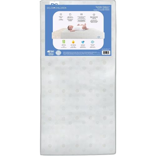 Delta Children Twinkle Galaxy Dual Sided Crib and Toddler Mattress - Premium Sustainably Sourced Fiber Core - Waterproof - GREENGUARD Gold Certified (Non-Toxic) - 7 Year Warranty - Made in USA