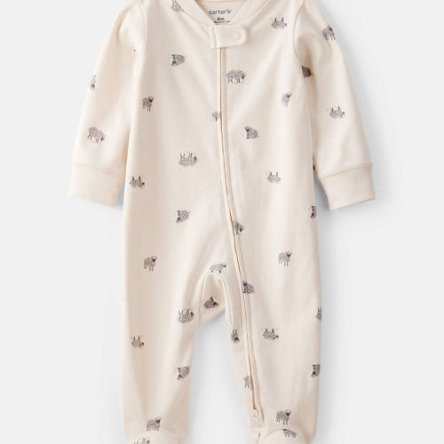 Ivory Baby Sheep Print 100% Cotton Long-Sleeve Sleeper - Brown | Carter’s Oshkosh Canada