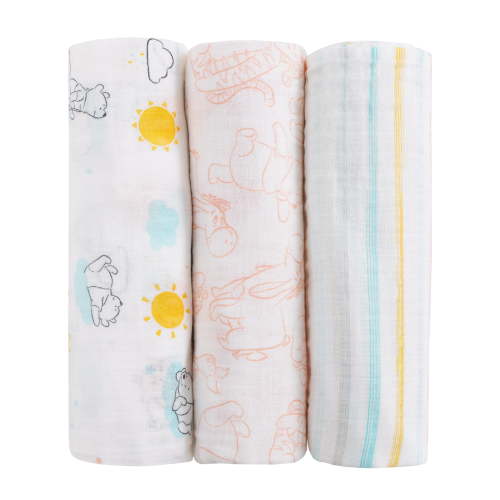 Disney Winnie the Pooh 3 Piece Muslin Swaddle Baby Blankets