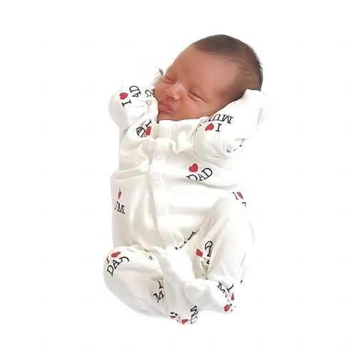Aoswep - "I Love DAD Mum Lovely Solid Letters Printed Long-Sleeve Baby Jumpsuit