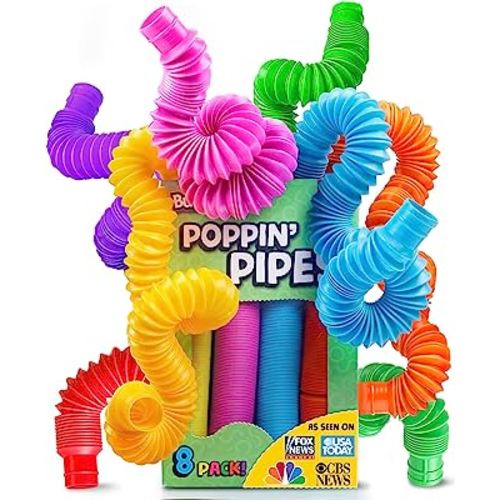 BUNMO Pop Tubes Large 8pk | Toddler Toys Loved by The Whole Family | US Based | Stimulating & Imaginative Creative Play | Hours of Fun for Kids | Sensory Toys for Kids | Connect, Stretch, Twist & Pop
