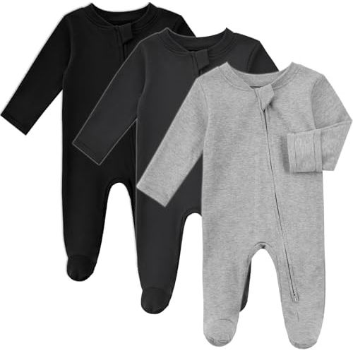 Aablexema Baby Organic Cotton Footed Pajamas Zip Up Preemie Newborn One Piece Long Sleeve Onesie Pjs