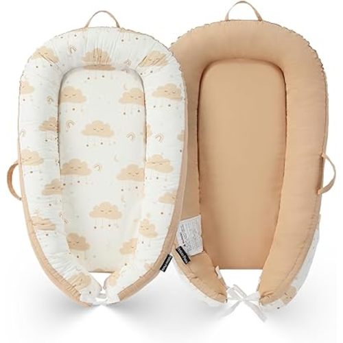Interactivity Baby Lounger for Playtime under Adult Supervision (0-12 Months), Premium Quality Natural Cotton with Foam Core, Easy to Wash & Breathable Infant Lounger for Travel and Picnic