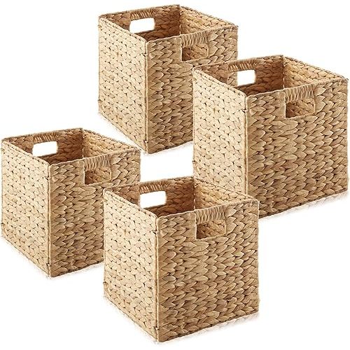 Casafield 10.5" x 10.5" Water Hyacinth Storage Baskets, Natural - Set of 4