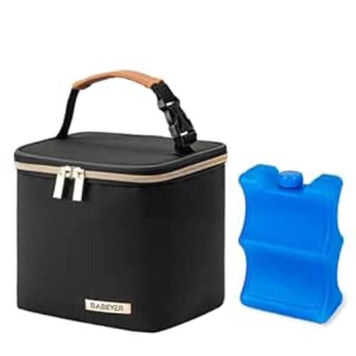 BABEYER Insulated Bottle Bag with Ice Pack Fits 4 Large Baby Bottles Up to 5 Ounce, Cooler Bag Great for Nursing Mom Daycare-Black - Black-S - Fits 5 OZ Baby Bottles