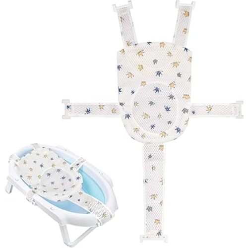 Colorlife Baby Bath Seat Support Net Infant Bathing Seat Support Mat, Adjustable Comfortable Non-Slip Five-Pointed Baby Shower Net Bathtub Sit Up Mesh for Newborn 0-6 Months-Crown(No Bathtub)