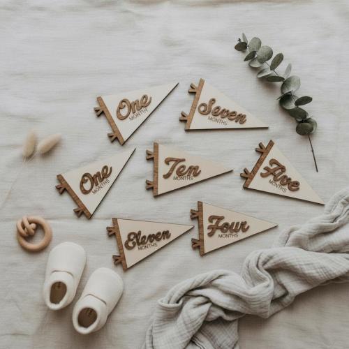 Flag Milestone | pennant Birth Announcement | Modern Milestones | Baby Shower gift | Boho Baby | Wooden Milestone | Newborn | Pregnancy