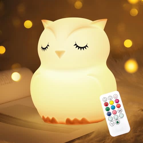 Nice Dream Owl Night Light for Kids, 9 Color Changing Baby Night Light with Remote&Timer, Rechargeable Animal Kids Night Lamp for Boys Girls Nursery Bedroom, Kids Kawaii Gifts (5.9"x4.7"x4.7)