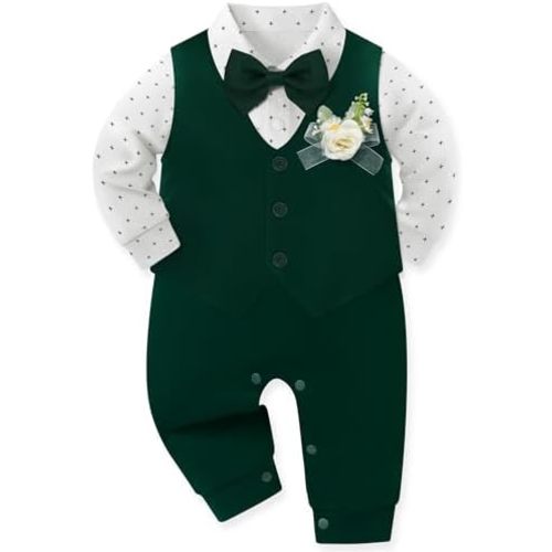 Baby Boy Suit Gentleman Clothes Wedding Outfits Formal Jumpsuit Long Sleeve Romper+Vest 0-24M