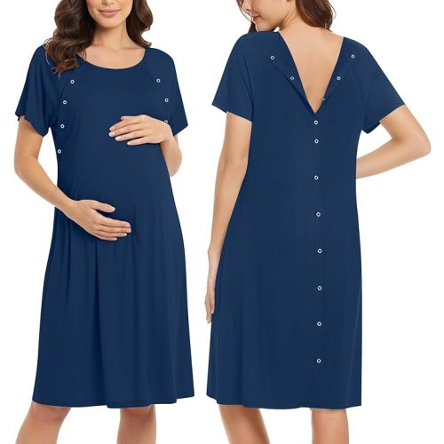 Ekouaer Women’s Nursing/Delivery/Labor/Hospital Nightdress Short Sleeve Maternity Nightgown with Button S-XXL