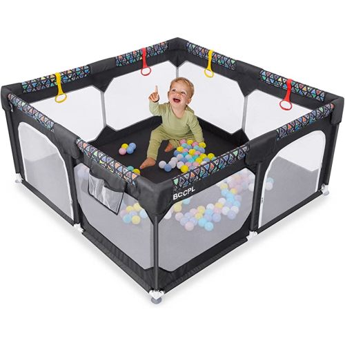 BCCPL59"x59" Baby playpen with Gates,The Latest Children's Fence in 2022,Detachable Toddler Play Yard, Indoor Babies Enclosure,Small Enclosure for Kids, Infant Care Play pin, (Dark Grey)