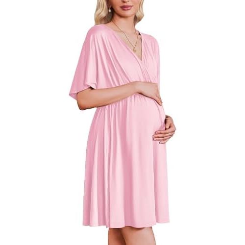 Ekouaer 3 in 1 Labor and Delivery Gown for Hospital Short Sleeve Maternity Nursing Dress Nightgown Postpartum Sleepwear