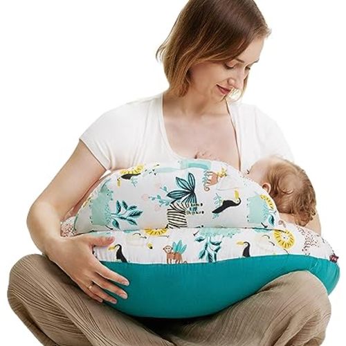 Momcozy Original Nursing Pillow and Positioner - Standard Size Feeding Pillow | Breastfeeding, Bottle Feeding, Baby Support | with Adjustable Waist Strap and Removable Cotton Cover, Animal Forest
