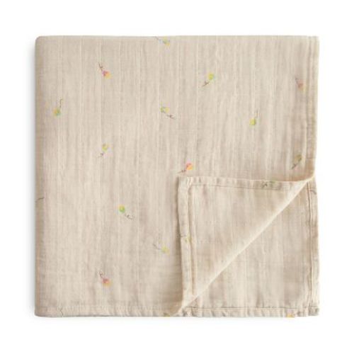 Organic Cotton Muslin Swaddle Blanket Retro Flowers One Size