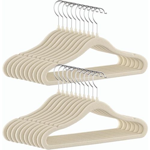 GoodtoU Kids Velvet Hangers, 50 Pack, 11.8 in Non-Slip Baby & Toddler Clothes Hangers, Baby Felt Hangers with Notches & 360° Swivel Hooks for Space-Saving, Beige