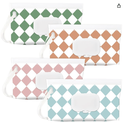 FEBSNOW 4 Pack Baby Wipes Dispenser Holder - checkered Pattern I