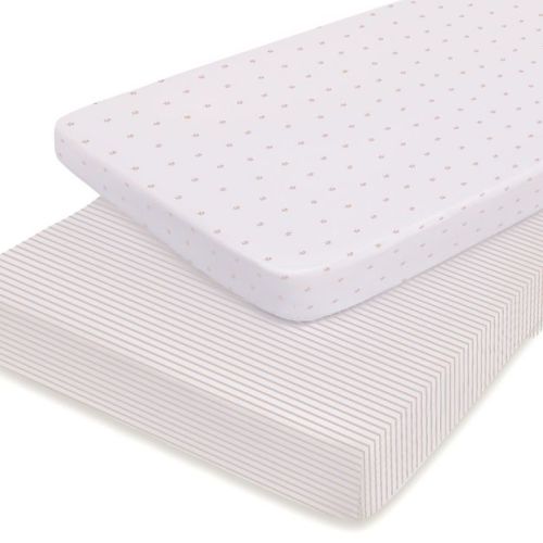 Ely's & Co. Baby Fitted Pack n Play - Mini Crib Sheet 100% Combed Jersey Cotton Mauve Tulip+Stripes 2 Pack