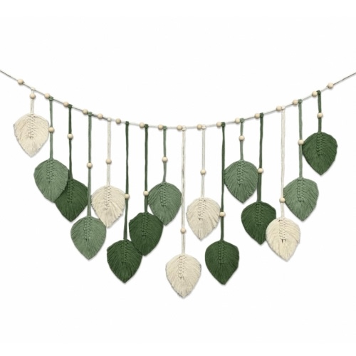 Nature-Inspired Macrame Leaf Wall Hanging, Handcrafted Green Tapestry Boho Home Decor, Bohemian Art Nursery Living Room Bedroom Backdrop Chic Decoration (Green Off White 47.2“ x 30“)