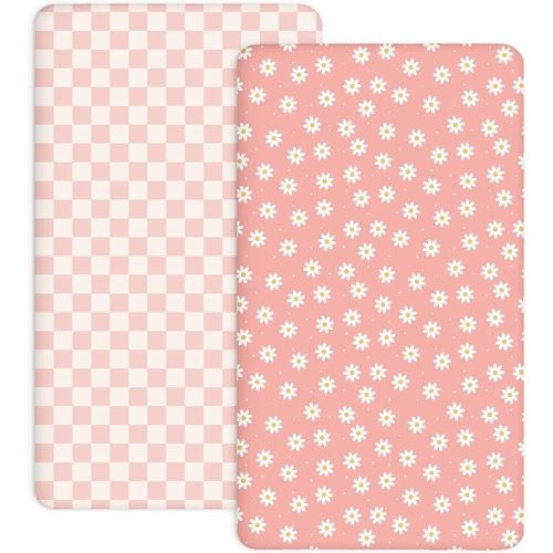 Crib Sheets 2 Pack, 28"x52" Fitted Baby Sheets for Boys & Girls | Fitted for Crib and Toddler Mattress, Machine Washable, Soft Breathable Jersey Knit Baby Bedding (Rosy Days)