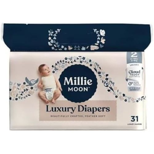 Millie Moon Luxury Diapers, Size 2, 31 Count, Cloud Touch Softness, 12 Hour Absorbency, Unisex