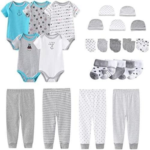 Newborn Layette Gift Set Bodysuits Pants for Baby Girl and Boy 24 Piece 100% Cotton Essentials and Accessories