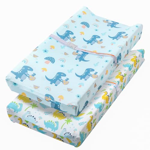 FHMJYH Changing Table Pad Cover Elastic Changing Pad Cover Premium Baby Changing Pad Cover 2 Pack for Boys Girls Soft and Comfortable (Dinodo)