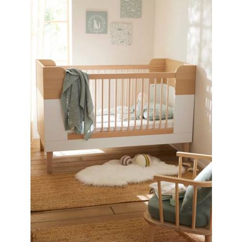 Lit Bébé évolutif 70x140cm LIGNE MOKA - blanc/bois, Chambre et rangement