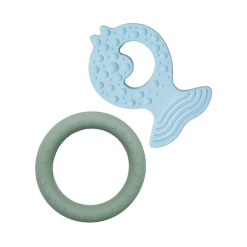 Fish Teether & Kawan Teether Ring in Natural Rubber Two-Pack -