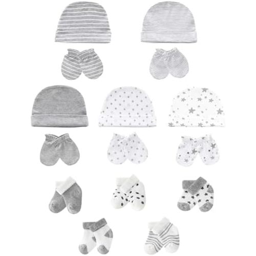 Baby Hats Mittens and Socks Set Soft Cotton Newborn Hat Glove for Boys Girls 0-6 Month